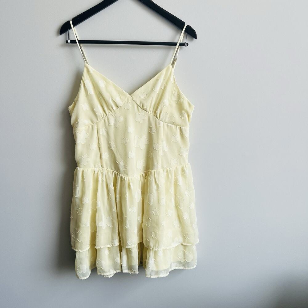 Altar'd State Floral Dress XL Yellow Tiered Ruffle Cottagecore Smocked Babydoll